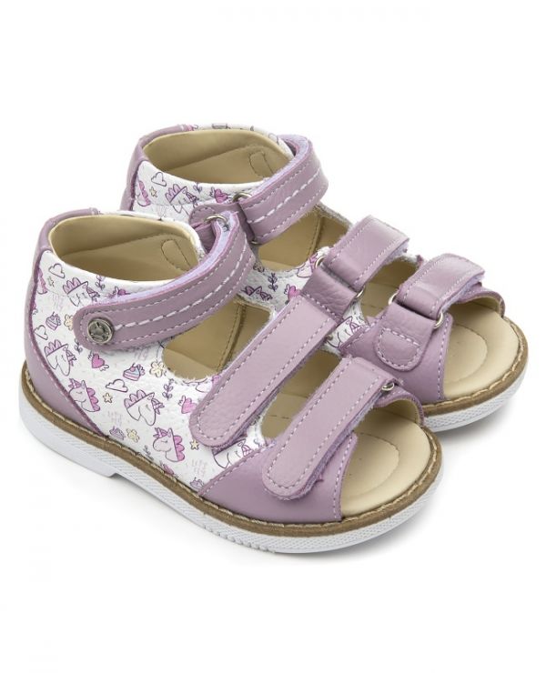 Sandals for children 26034, leather, lilac lilac/unicorn