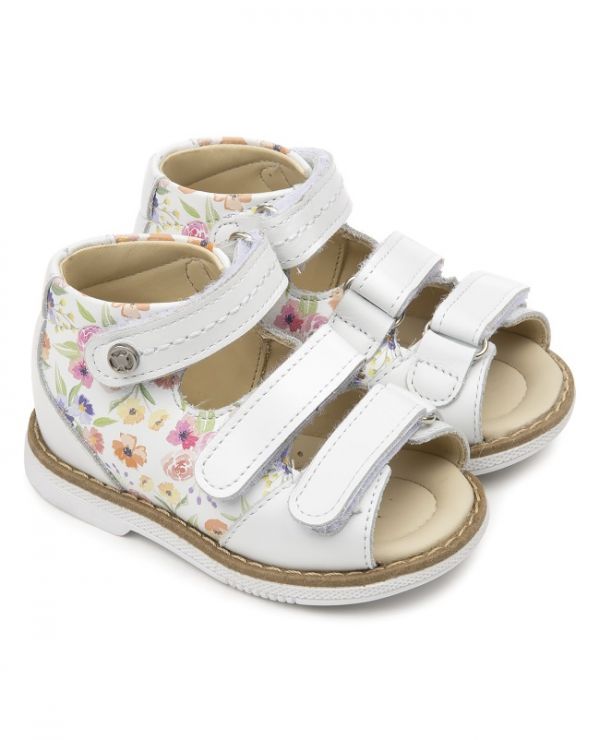 Sandals for children 26034, leather, ROSE white/flowers