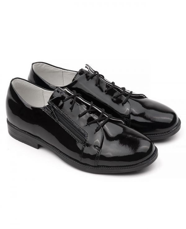 Low shoes for children 24021 leather, tap-dapple black
