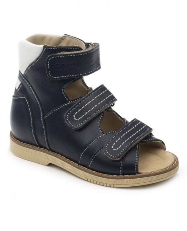 Children's sandals 26016, leather LINEN blue