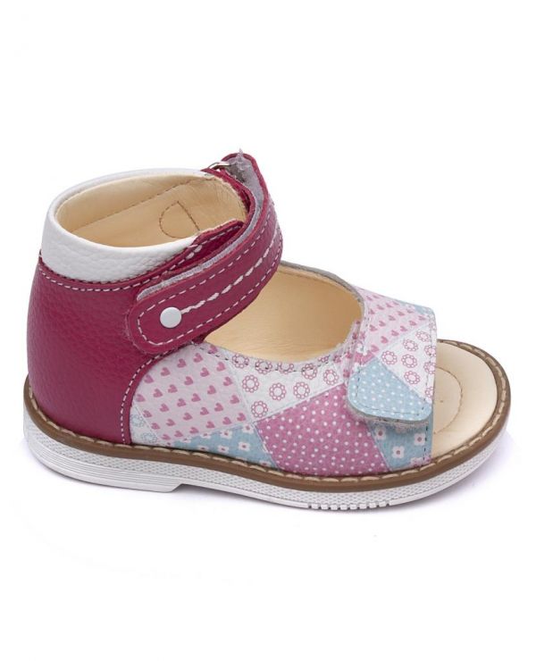 Sandals for children 26011 leather, FUCHIA raspberry/flap,
