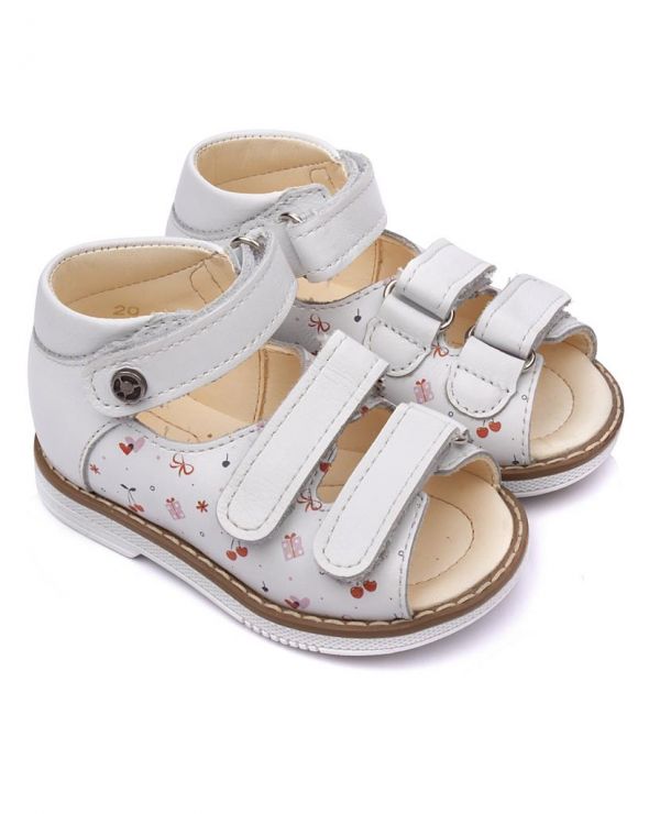 Children's sandals 26036 leather, lily of the valley white/cherry