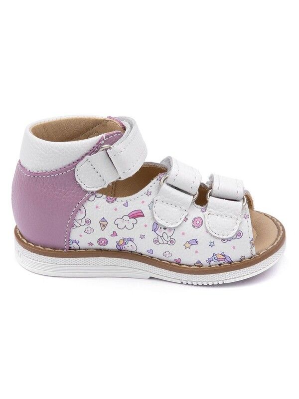 Children's sandals 26036 leather, lilac white/pony