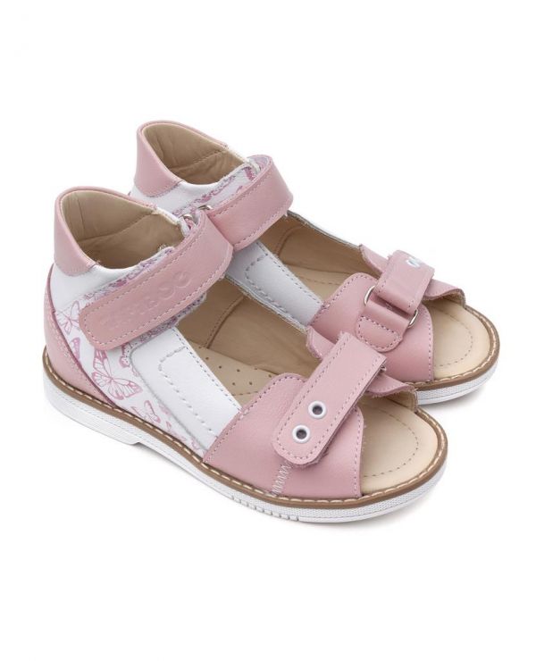 Children's sandals 26027 leather, lily of the valley pink/butterflies