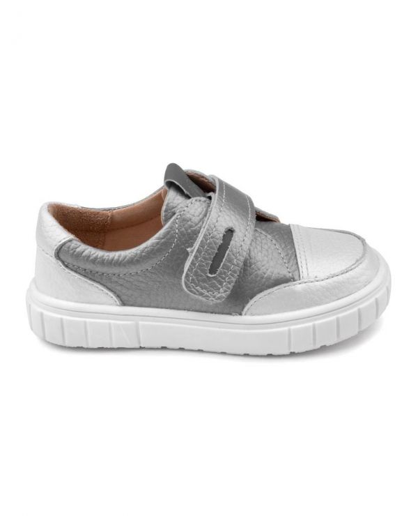 Low shoes for children 34007 leather, Lily of the valley silver