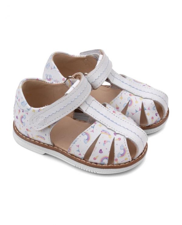 Children's sandals 36001 leather, HOBBY white/rainbow