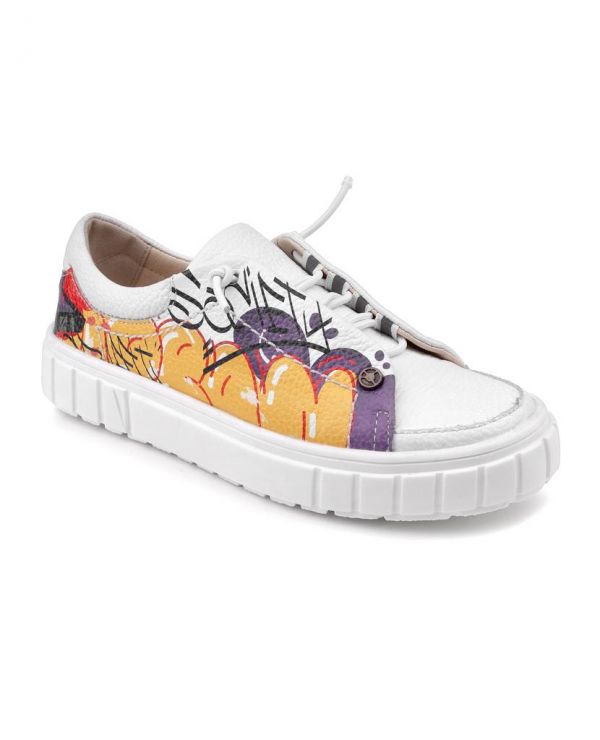 Low shoes for children 34002 leather, SUMMER white/graffiti