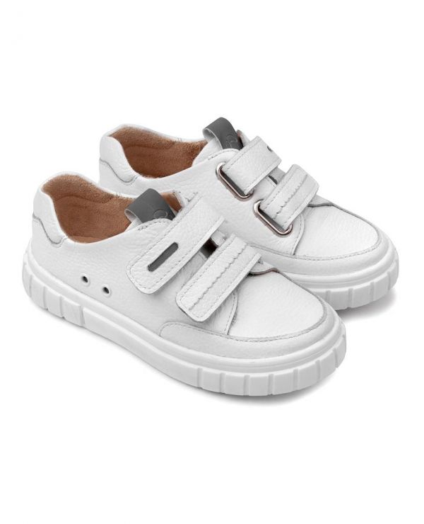 Low shoes for children 34003 leather, LILY OF THE VALLEY white