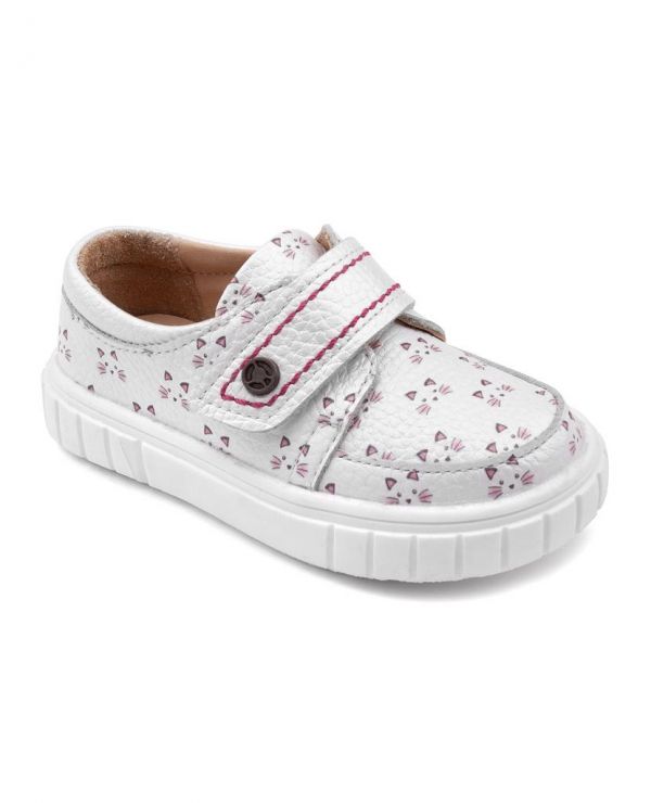 Low shoes for children 34001 leather, SUMMER white/cat