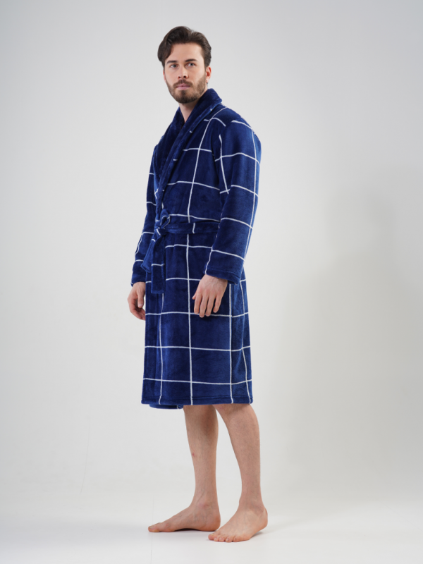 202114 0128 Wrap robe long sleeve fleece Square blue